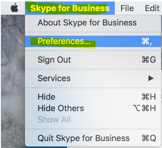 preferences/video settings menu is skype for mac, version 7